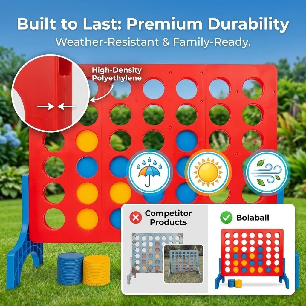 Bolaball 4 in a Row Games, 1.8 FT Jumbo 4-to-Score Indoor & Outdoor Game for Adults, Giant Family Fun Lawn & Yard Games, Perfect Strategy Game for Holiday Party & Family Gatherings