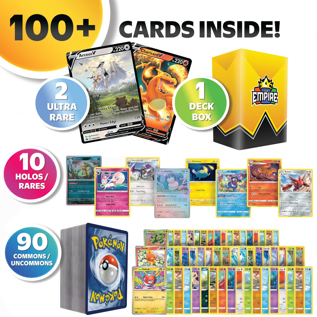 100 Pokémon Cards Double Power Ultra Rare Battle Bundle | 100+ Pokemon Cards | 2x Double or Ultra Rares Guaranteed! | Holos & Rares Included! | Perfect Giftable for Kids & Collectors!