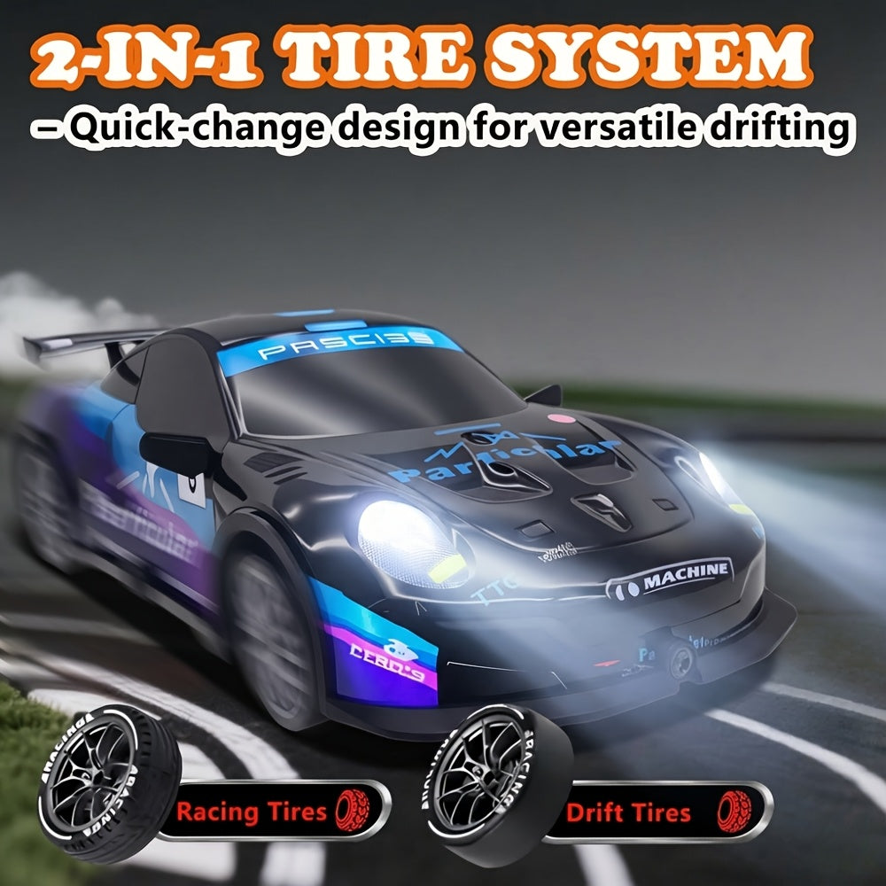 AmericanNew RCDriftCar 1:24Scale4WD 2.4GHZ28km/hHighSpeed Alloy MetalPlastic MaterialCrashResistant RacingCarWith Drift Tires, BarricadesAnd LEDLights 2Batteries ChristmasBirthday Gift ForBoysAndGirls, Crash Resistant Car, Sporty Design, Durable