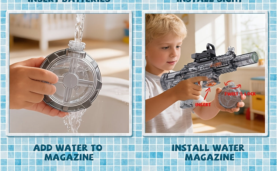Electric Water Gun for Kids Ages 3-6, Auto Squirt Guns Toys, Large Tank with Sound & Light, Summer Outdoor Pool Beach Party Toys. Birthday Gifts for Boys Girls.
