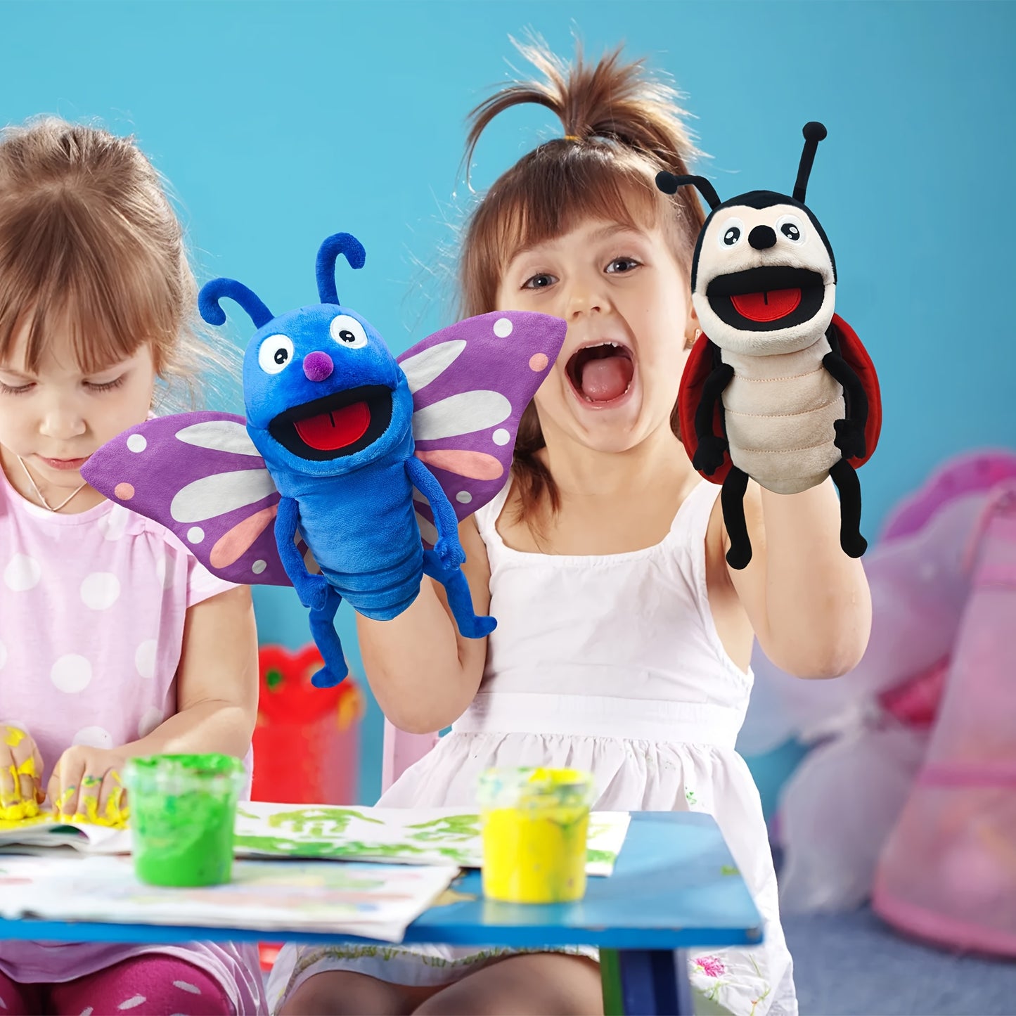 13" Realistic Insect Animal Hand Puppet For Kids, Insect Hand Puppet With Movable Mouth, Soft Stuffed Bee Ladybird Dragonfly Butterfly Ant Caterpillar Puppet Story Toy Puppets Role Play Show Game