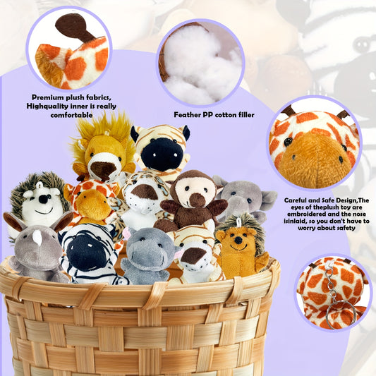 24/12pcs Small Stuffed Animals Bulk, Mini Forest Animal Plush Toys, Cute Plush Animals, Suitable for Animal Theme Party.Treasure Box Toys for Classroom, Party Favors for Kids.