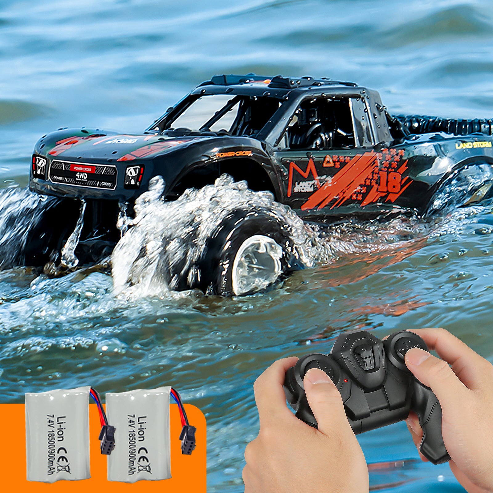 RC Trucks 4x4 Offroad Waterproof 1:16 Amphibious Remote Control Car with 2 Rechargeable Battery 4WD All Terrain Monster Truck RC Car for Boys 4-7 gift present