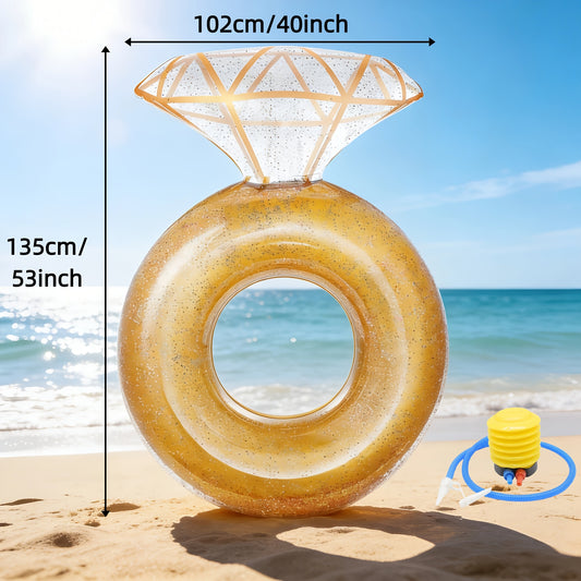 Pool Floats, Inflatable Ring Pool Float, Large Engagement Ring Floatie for Party, Swim Tube River Lake Wedding Stagette Decor Fun Raft for Adults, Golden