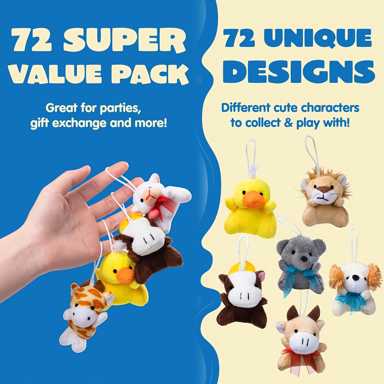 72 Pack Mini Animal Plush Toy Assortment, Plush Figures, Carnival Prizes, Valentine's Day Party Favors, Bulk Stuffed Animals Party Favors, Birthday Decoration, Christmas Gift