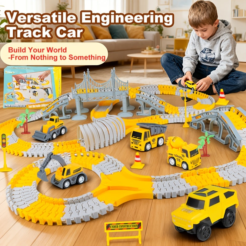 [Kids' Birthday Gifts] Tong Li Kids' Versatile Track Car Toys, Engineering Track Set, 3-8 Kids' Birthday Gifts Creative Building Electric Track Cars, Assembled Track Cars, Track Obstacle Challenge Cars, Train & Race Car Track Model Cars, High-Speed Track