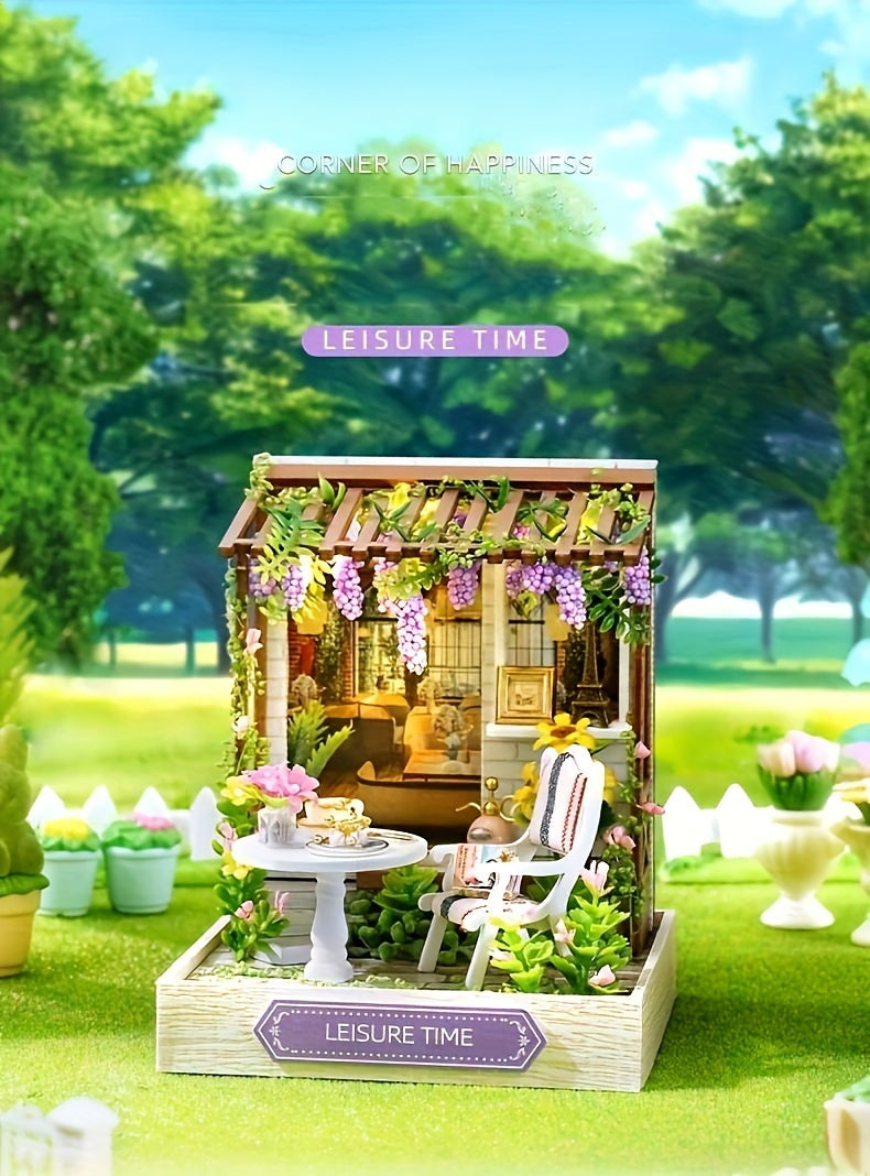 1pc DIY Wooden  Dollhouse Kit with Dust Cover Puzzle Handmade Toy Tiny House-Home Decorations Christmas Thanksgiving Birthday Gift (without Glue Batteries)