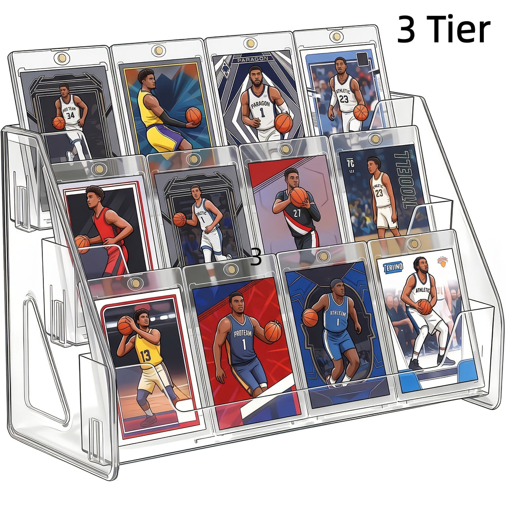 3/5-Tier Vertical Collectible Card Display Stand Compatible for PSA BGS SGC Graded Cards, Snap-in Assembly Suitable for Baseball & Basketball Trading Card Showcase, Desktop Holder for PSA/BGS/SGC Card Display