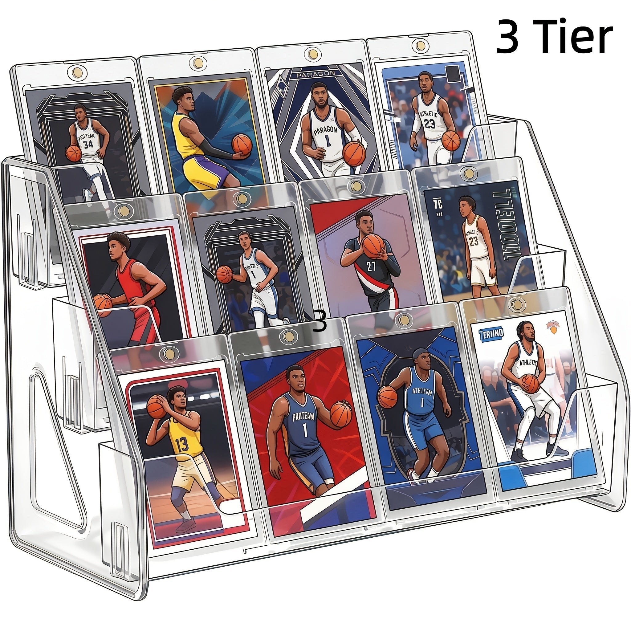 3/5-Tier Vertical Collectible Card Display Stand Compatible for PSA BGS SGC Graded Cards, Snap-in Assembly Suitable for Baseball & Basketball Trading Card Showcase, Desktop Holder for PSA/BGS/SGC Card Display