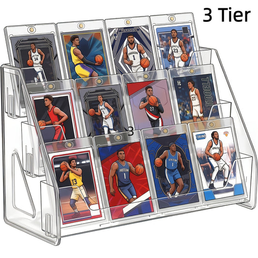 3/5-Tier Vertical Collectible Card Display Stand Compatible for PSA BGS SGC Graded Cards, Snap-in Assembly Suitable for Baseball & Basketball Trading Card Showcase, Desktop Holder for PSA/BGS/SGC Card Display