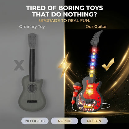 Kids Electric Guitar Toy with Microphone, Musical Instrument Toy with Light And Sound, Guitar for Toddlers 3-8, Birthday Gift for Boys Girls