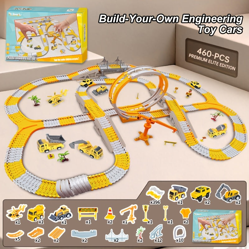 [Kids' Birthday Gifts] Tong Li Kids' Versatile Track Car Toys, Engineering Track Set, 3-8 Kids' Birthday Gifts Creative Building Electric Track Cars, Assembled Track Cars, Track Obstacle Challenge Cars, Train & Race Car Track Model Cars, High-Speed Track