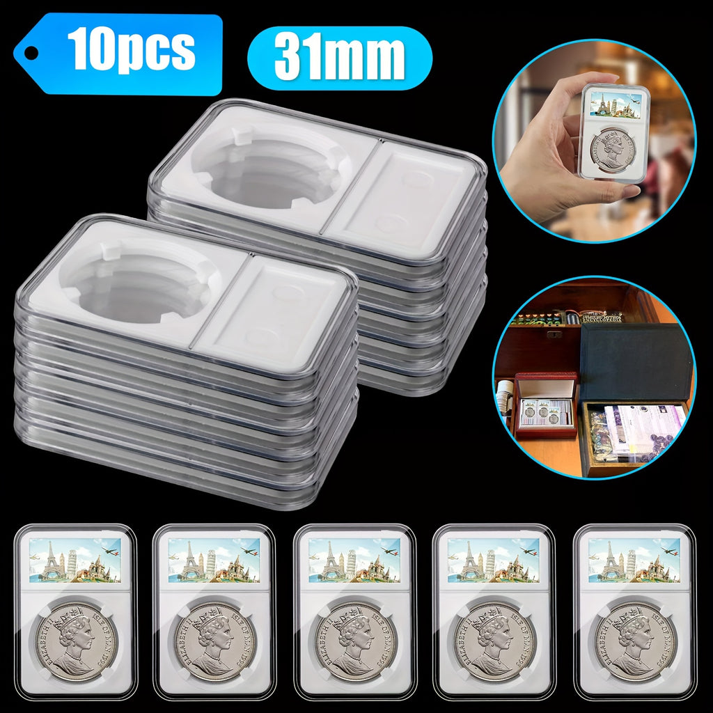 10pcs Coin Slab Display Holder - Scratch-Resistant, 31mm Transparent Coin Protective Box - For JFK Half Dollar - For Coin Collectors - Perfect Gift for Numismatists