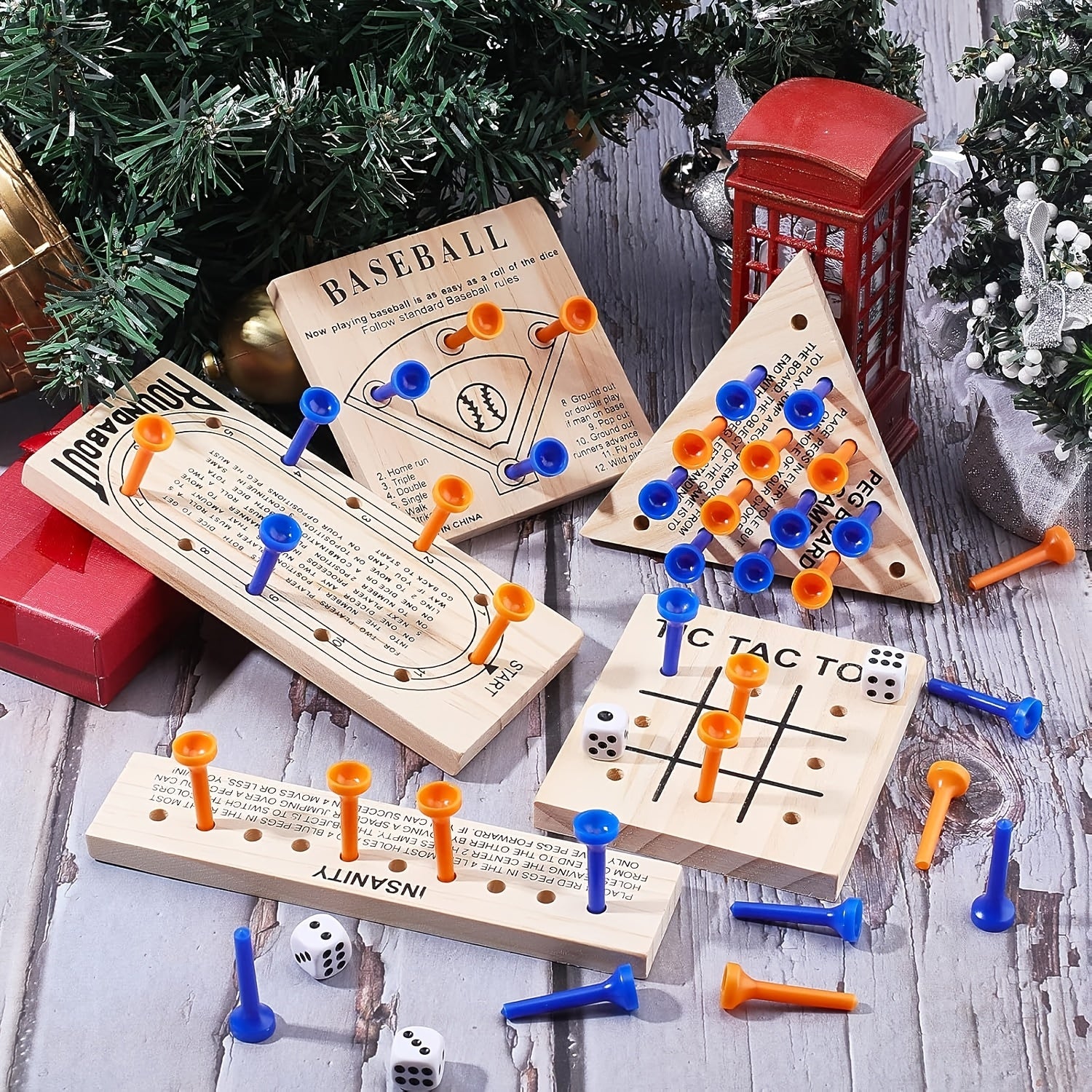 1-set/2-set Wooden Board Game, Luban Lock Including 5 Style Wooden Game Board And Plastic Pieces And Dice Puzzle Brain Games Set, Wooden Peg Games Assortment Kit Board Games Clearance