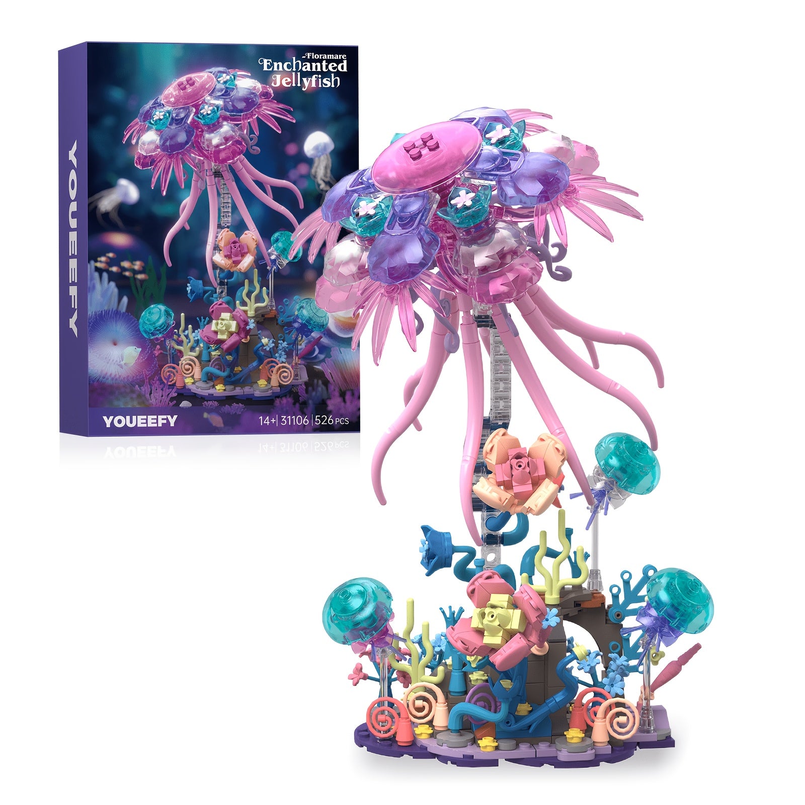Creative Building Block Model Toy Kit - Jellyfish Building Brick Set, 526pcs, DIY Assembly Model for Adults, Ideas Gift for Valentine's Day & Birthday & Christmas & Halloween