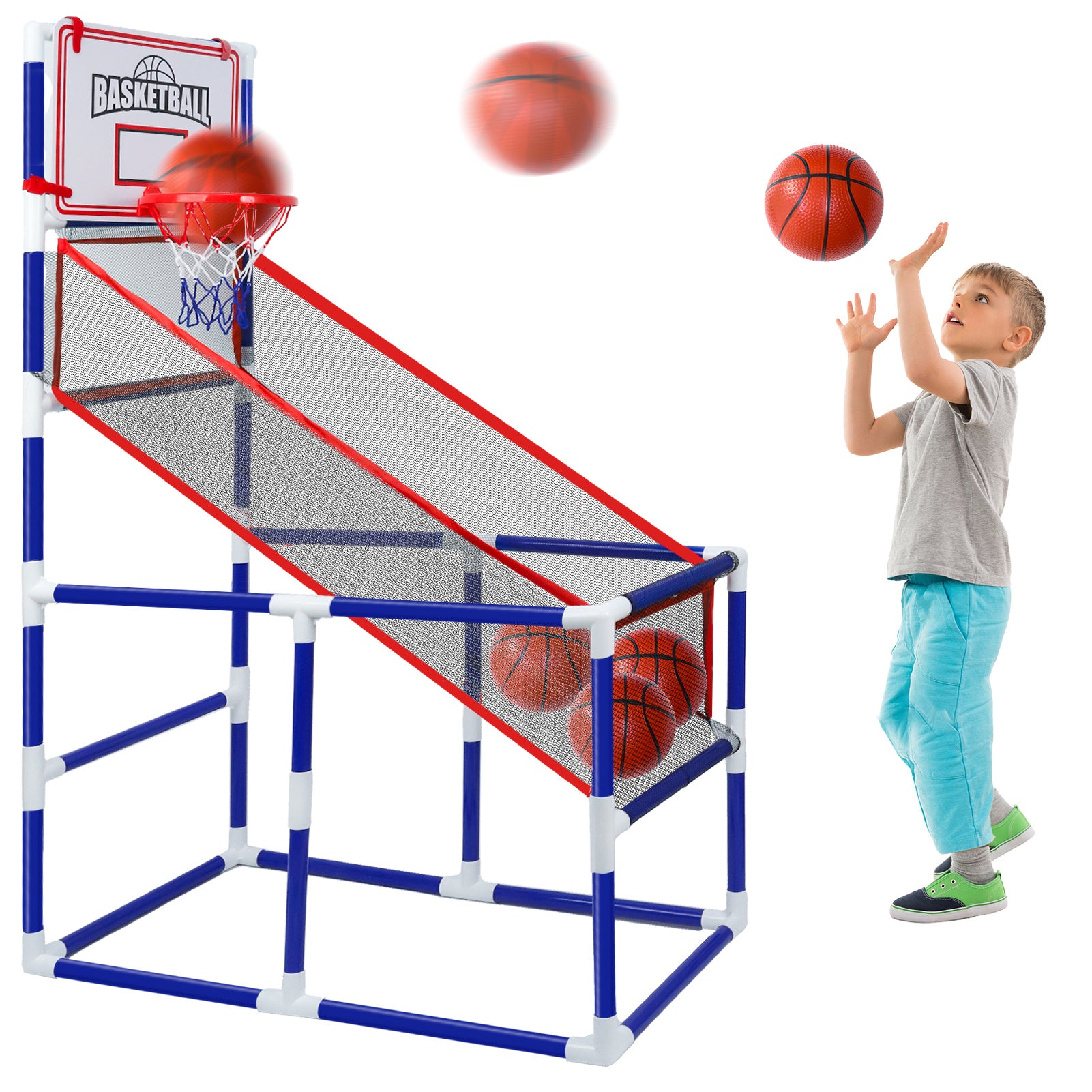 Basketball Game Set with 2 Balls for Kids,Adjustable Toy Game Sport with Storage for 3 to 6 Years Old, Kids Basketball Hoop Suited for Outdoor and Indoor
