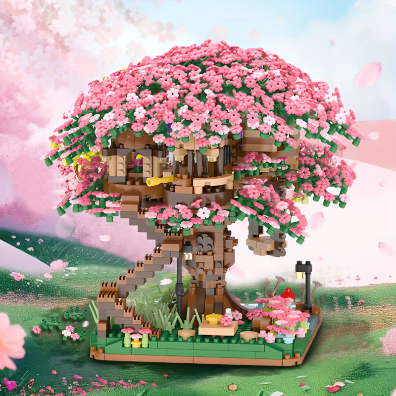 2028/1020pcs Tree House, Cherry Blossom, Eternal DIY Home Desk Decoration, Suitable for Boys And Girls, Mini Building Blocks, Assembly Set, Relax Toy, Children's Day Gift, Collectible Model Set, Living Room Decoration Building Blocks