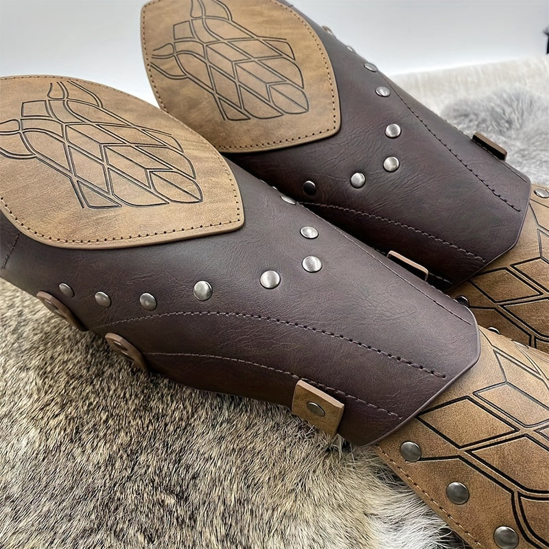 Two-Pack Medieval Embossed Artificial Leather Elf Arm Guards, Fantasy Role-Playing Buckle Armor, Halloween Knight  Gloves