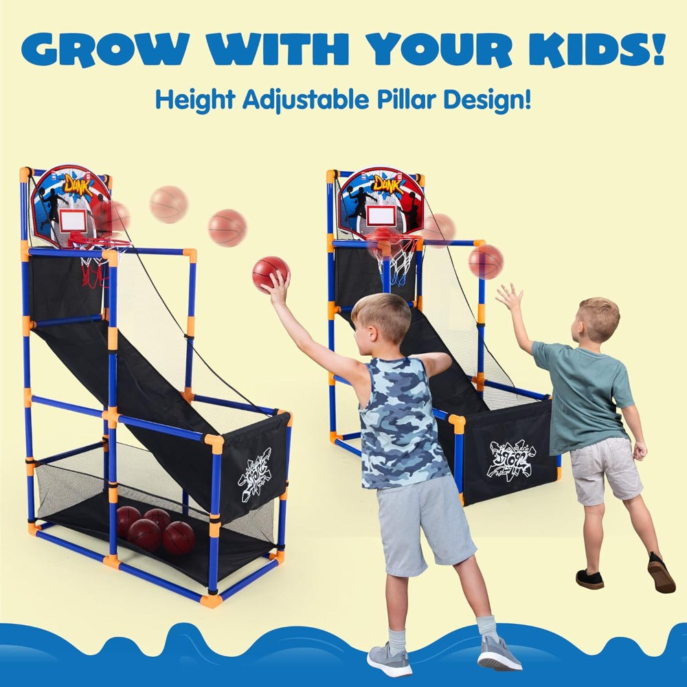 Arcade Basketball Game Set with 4 Balls And Hoop for Kids 3+ Years Old Indoor Outdoor Sport Play - Easy Set Up - Air Pump Included - Ideal for Competition