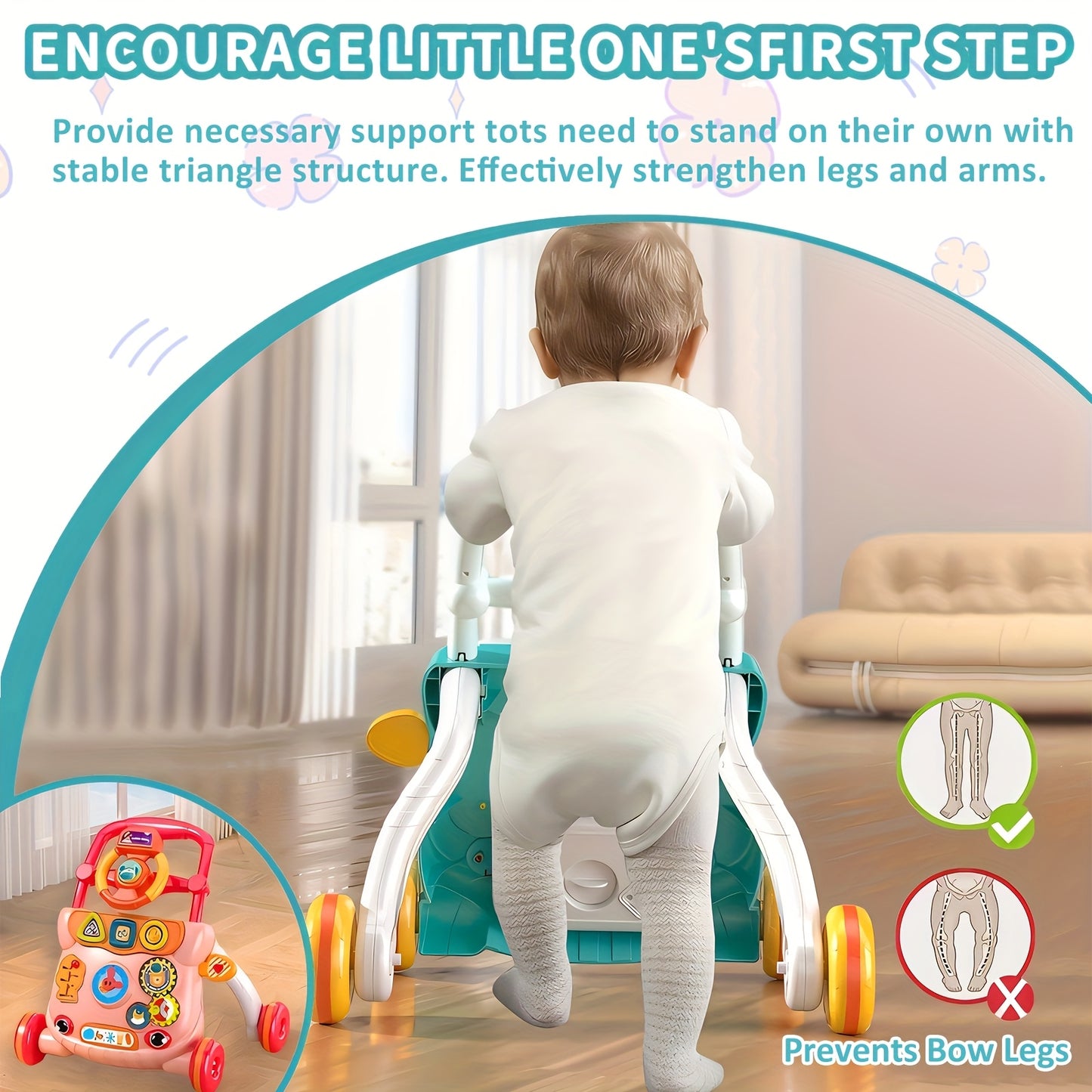 Baby Walker Toy with Music & Anti-Rollover Safety - Multi-Function Toddler Learning Toy for Early Walking Development, Educational Baby Gear, Engaging Activity Center, Sturdy Push Handle