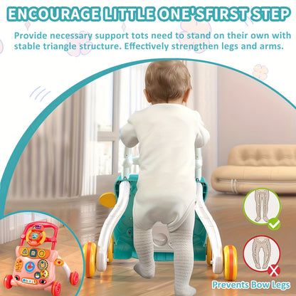 Baby Walker Toy with Music & Anti-Rollover Safety - Multi-Function Toddler Learning Toy for Early Walking Development, Educational Baby Gear, Engaging Activity Center, Sturdy Push Handle