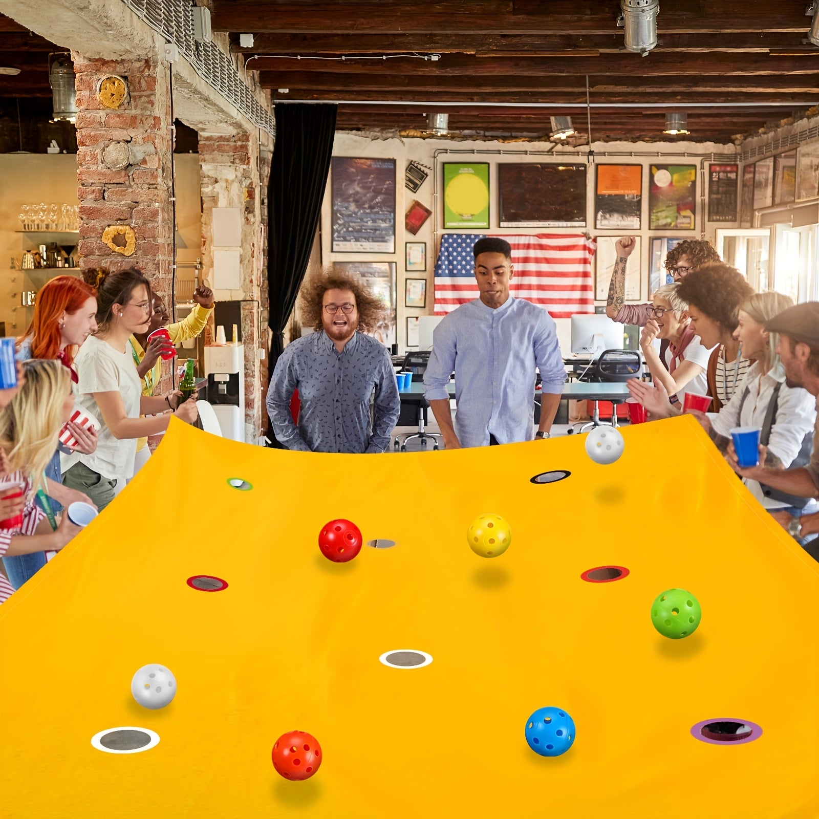 Yellow Hole Tarp for team Building Game 98 X 70 Inch Learning Fun for team Building Games For Work With 8pcs for team Building Ball For Teamwork Group