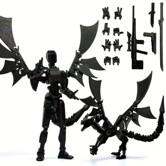 (2pcs Set) 3D Printed Flying Dragon And Dragon for Man Set, Multi Joint Movable Doll, Multi Joint Wing Movable Flying Dragon, Game Enthusiast Collectible, Desktop Ornament, Suitable As A Holiday Gift