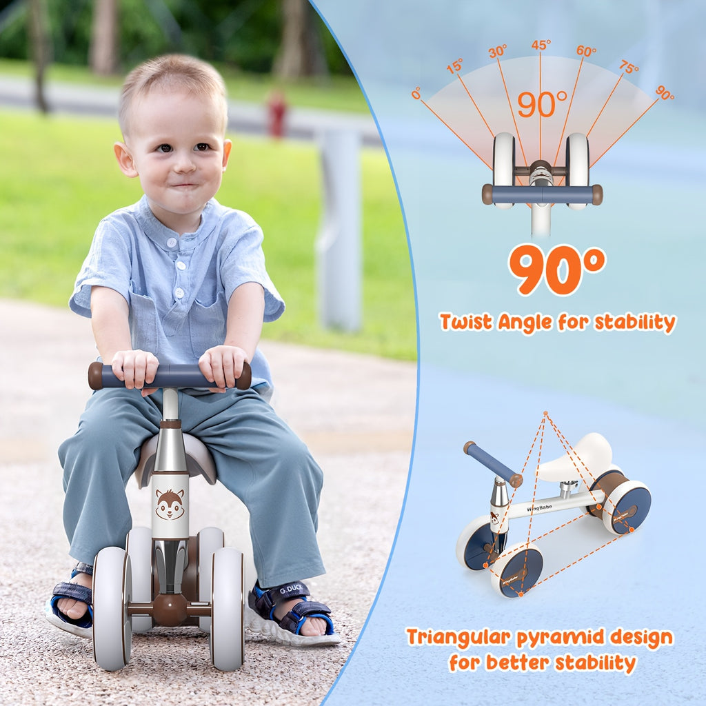 [Perfect First Birthday] Baby Balance Bike for 10-36 Month Toddler Boys & Girls, 4 Wheels Kids First Balance Bike, Perfect First Birthday & Children's Day Gifts