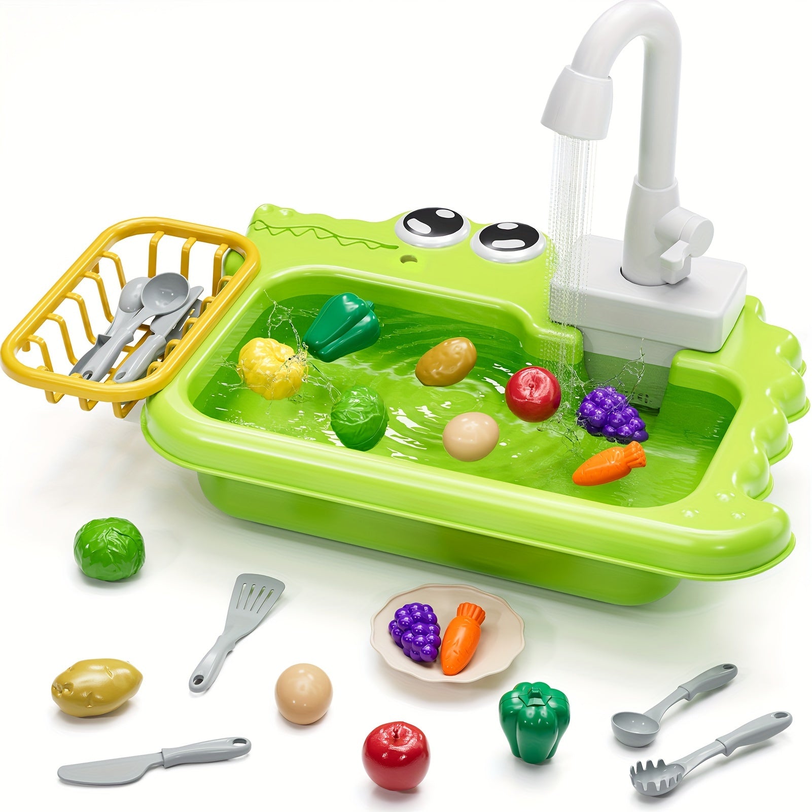 Mini Sink Toy, Play Sink with Running Water, Automatic Water Cycle System, Kids Pretend Role Play Dishwasher Toys for Boys And Girls