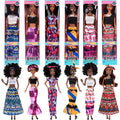 [Girls' Party Favors] 6pcs Fashion 11.5 Inch African American Black Toy Girl Doll Play Set, Curly Hair with Wearing Removable Dress & Accessories, Variety Pack for Kids, Girls' Party Favors
