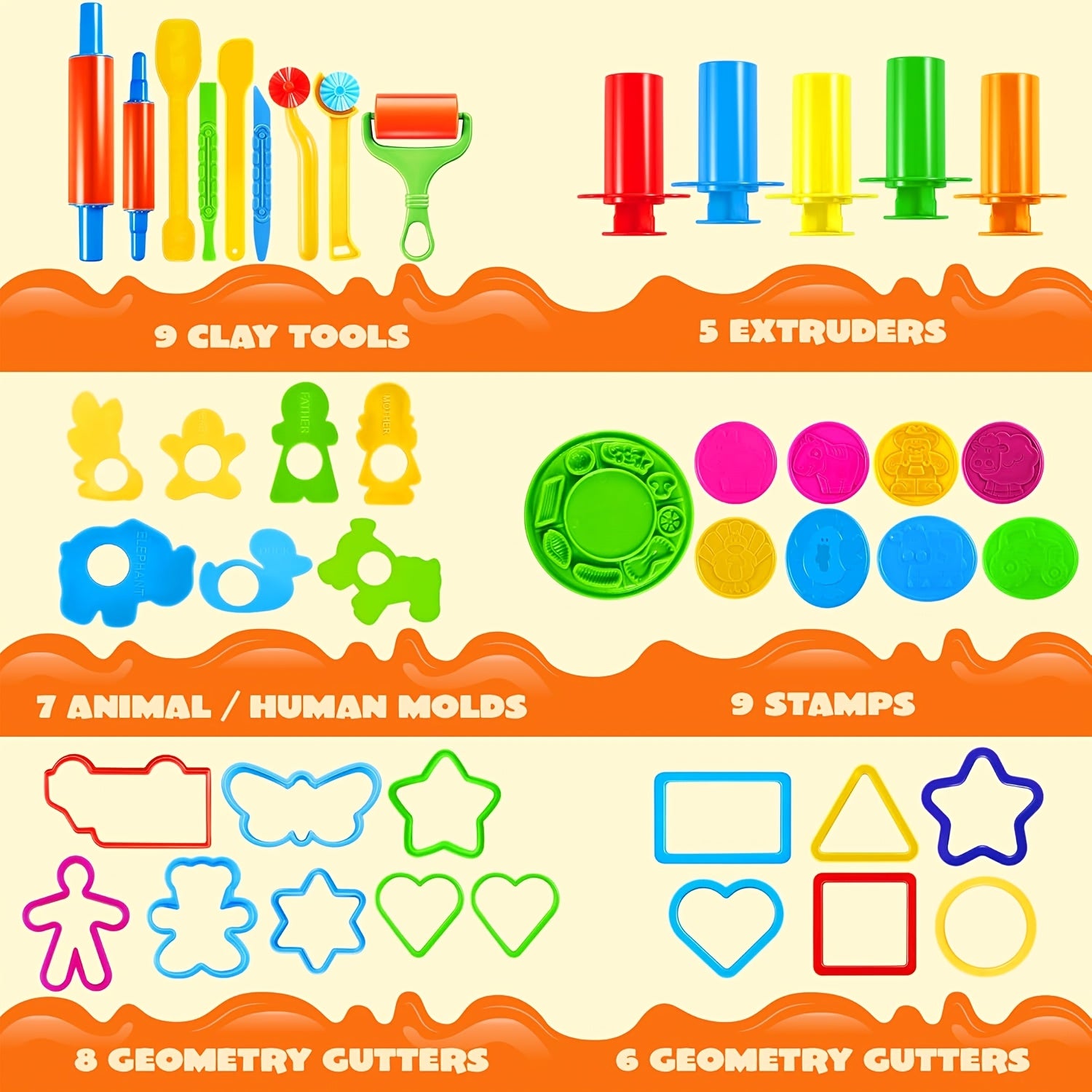 44 Clay Tools Set for Kids, Clay Accessories with Various Plastic Molds, Rolling Pins, Cutters, Easy-to-Grip Design Handles Set, Multi-Item Party Favor Packs for Children, Perfect Christmas Gifts