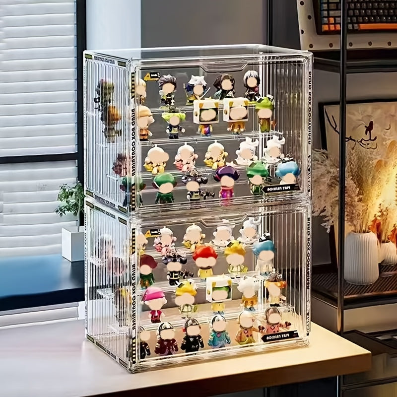 4 Tiers/ 3 Tiers Clear Display Case for Figures with 3/ 2 Adjustable Dividers, Acrylic Storage Organizers Box with Magnetic Door, Dust-Proof Showcase for Collectibles Action Figure