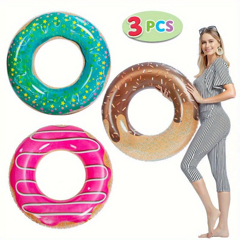 Glitter Donut Pool Float 32.5'' (3-Pack), Inflatable Swim Ring, Fun Balloon Ring Toy for Summer Pool Party And Donut Party Supplies