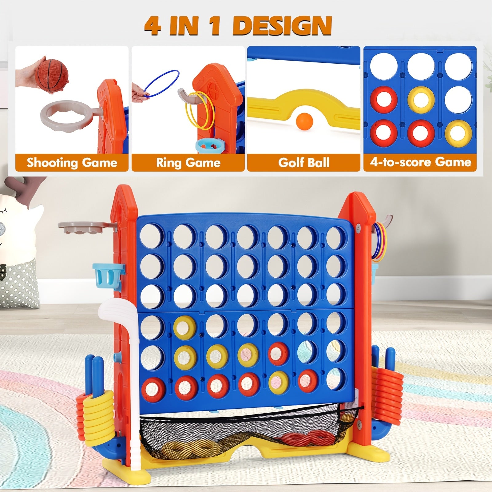 Enormous Connect Four Game, Adjustable Height (2.6Ft-3.2Ft), Extra-Large Game Board with Quick-Release Slider And Storage Bag, Suitable for Indoor/Outdoor Family Parties, Educational Intelligence Game for Adults And Children