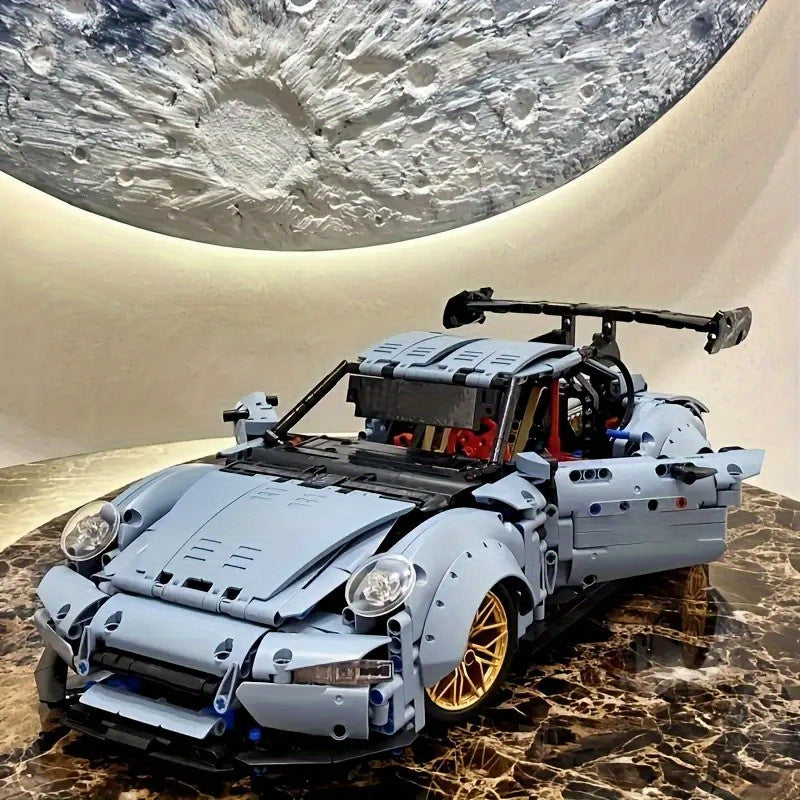 2100pcs Cool Toys for Men Creative Misty Blue Lowrider Sports Car Building Blocks Model Fashionable Model Desktop Ornament Room Decoration, Home, Adult Building, Valentine'S Day Gifts
