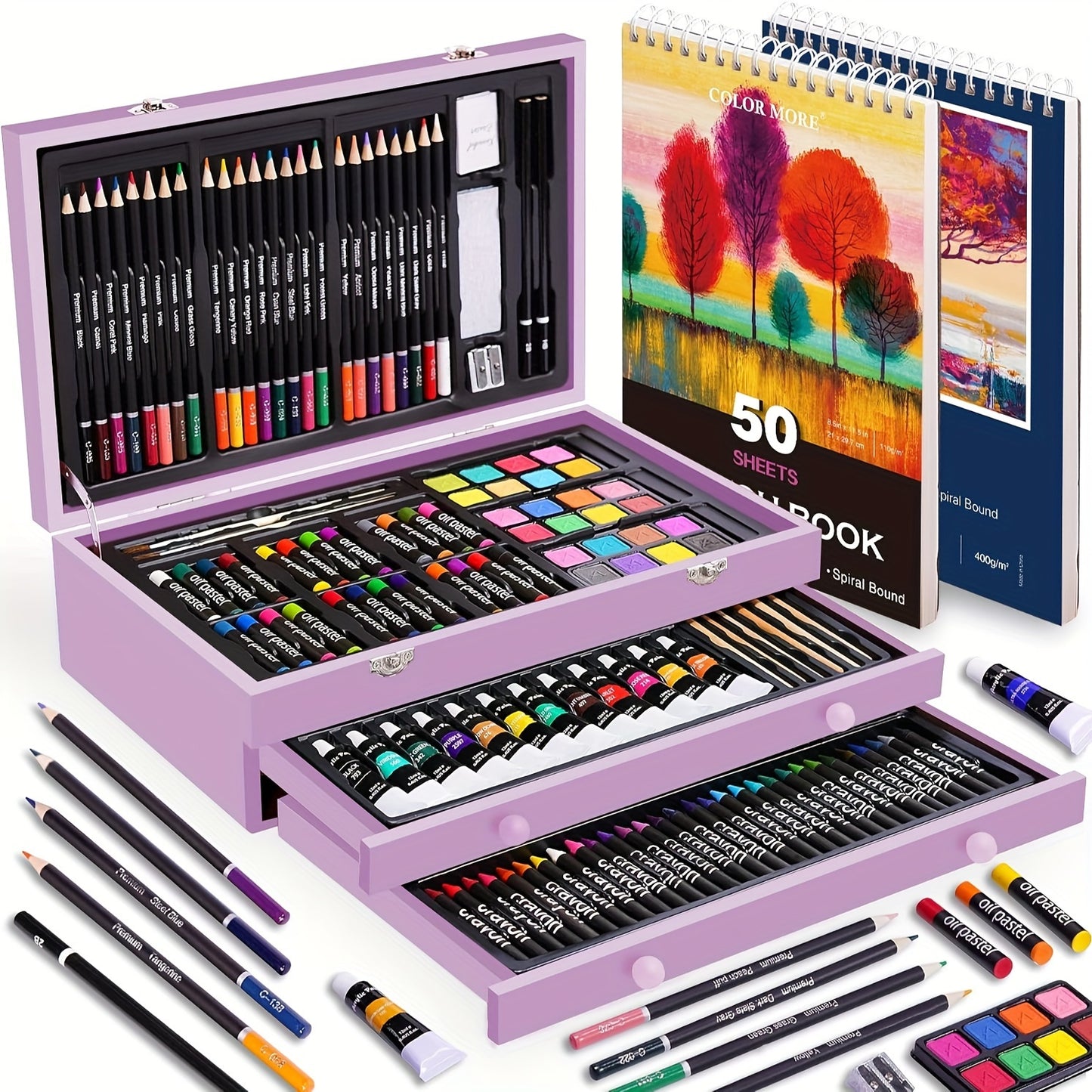[Gift, Easter, St.Patrick's Day] 175pcs Deluxe Art Set With 2 Drawing Pads, Crayons, Acrylic Paints, Colored Pencils Set In Wooden Case, Professional Art Kit, Paint Supplies, Gift, Easter, St.Patrick's Day, Art & Drawing Toys