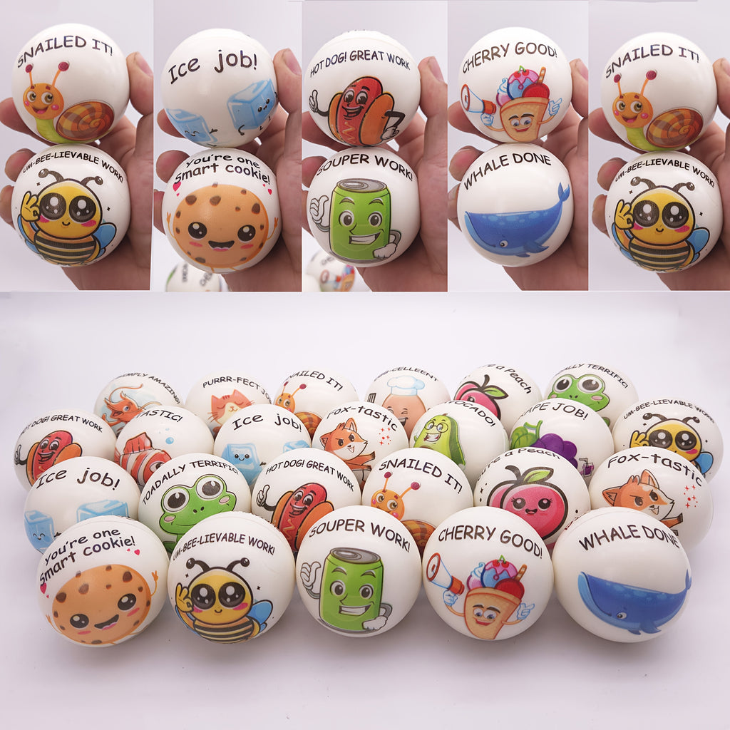 24-Pack 6. 1.18inch Motivational Animal Relax Squeeze Balls With Inspirational Quotes - Soft TPU White Sensory For Classroom, Office, Party Favors & Team Building Gifts, Classroom Activities, Cartoon Animal Theme, Thermoplastic Polyurethane Random Patter