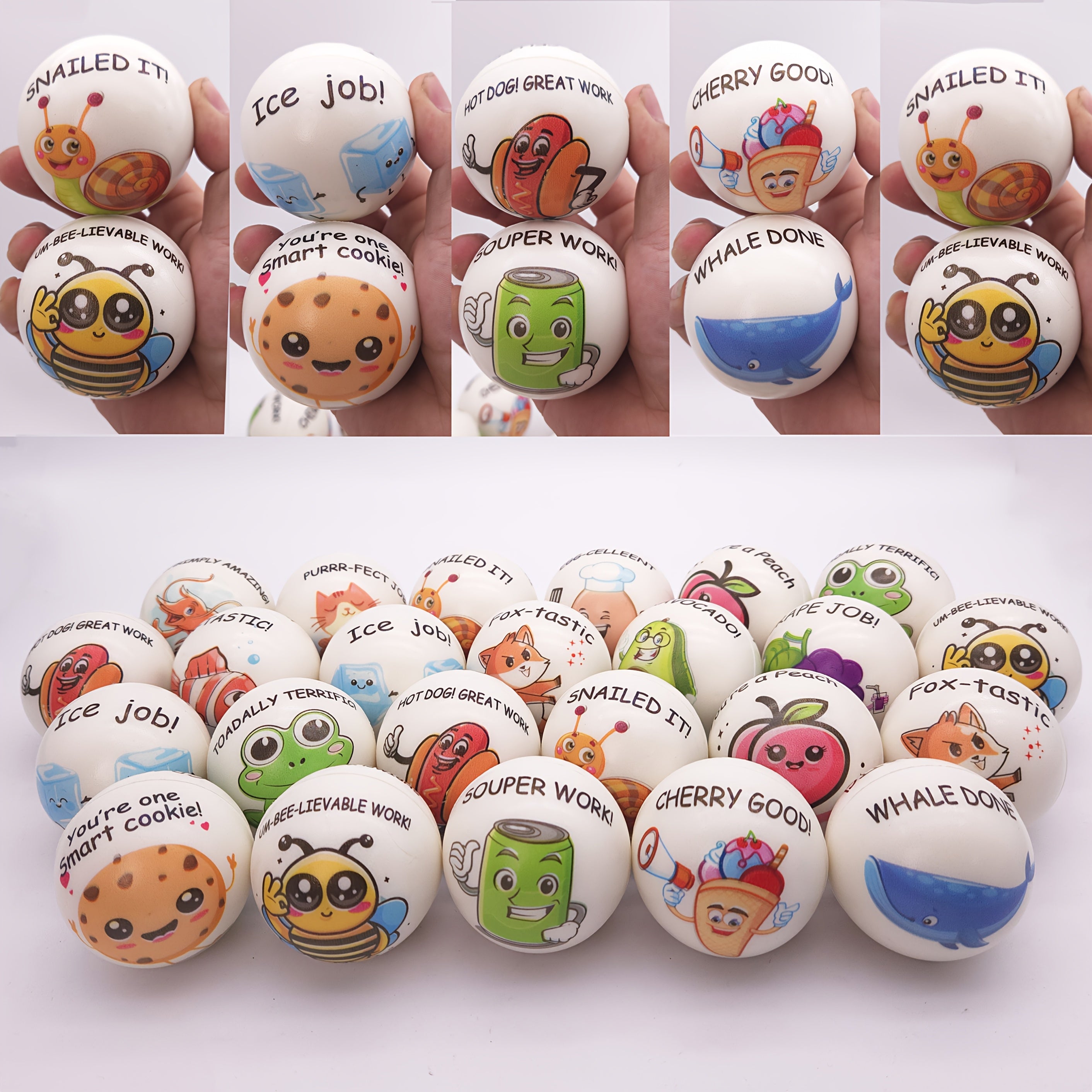 24-Pack 6. 1.18inch Motivational Animal Relax Squeeze Balls With Inspirational Quotes - Soft TPU White Sensory For Classroom, Office, Party Favors & Team Building Gifts, Classroom Activities, Cartoon Animal Theme, Thermoplastic Polyurethane Random Patter