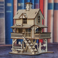 Rustic Wooden Forest Cabin Puzzle Model, 3D DIY Building Kit, Creative Treehouse Architecture Set, Wooden Interlocking Blocks, Yellow - Craft Model for Home Decor