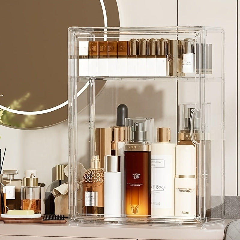 4 Tiers Wall-Mounted Acrylic Display Case | Clear Figure Display with 3 Adjustable Dividers, Magnetic Door, Dust-Proof, Large Collectibles Storage Shelf