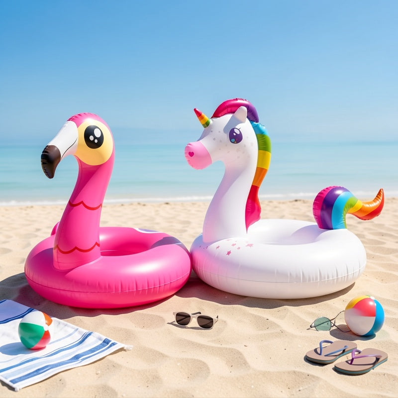 SYNCFUN 2-Pack Flamingo Unicorn Pool Float - Fun Beach Floaties, Inflatable Swimming Pool Tubes Party Balloons Toys, Lake Beach Floaty Swim Rings Summer Pool Raft Lounger for Adults & Youngsters Helloween Christmas