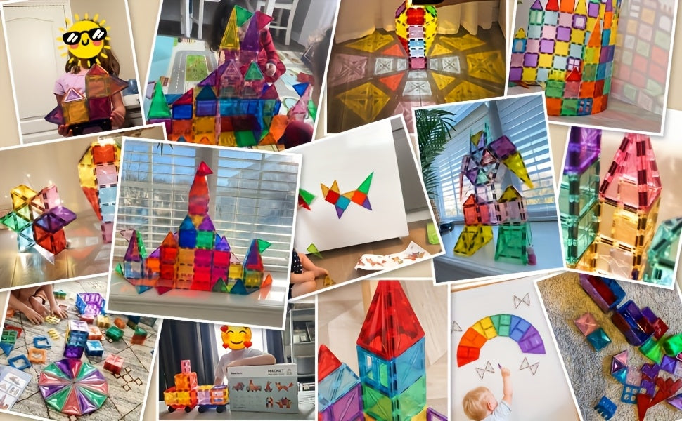 Magnetic Tiles, Deluxe 120pcs Building Blocks Magnet Toys for Kids, 3D Magnet Puzzles Stacking Blocks for Boys Girls, Huge Set with 2 Cars