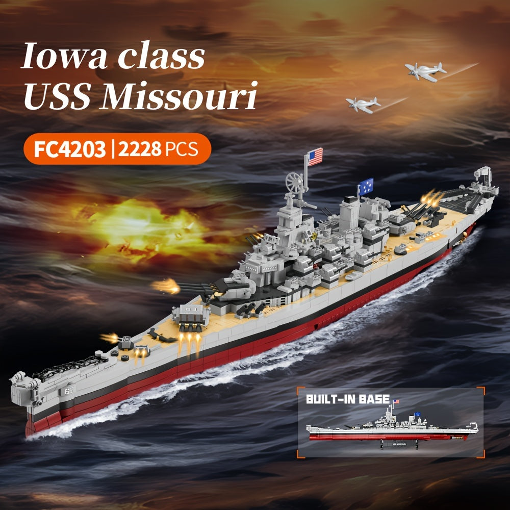 2228pcs, USS Missouri Battleship Construction Kit Building Block Set, Military Series Historical Warship Model, Adult Collection Display, Hobbyist Gift, FC4203