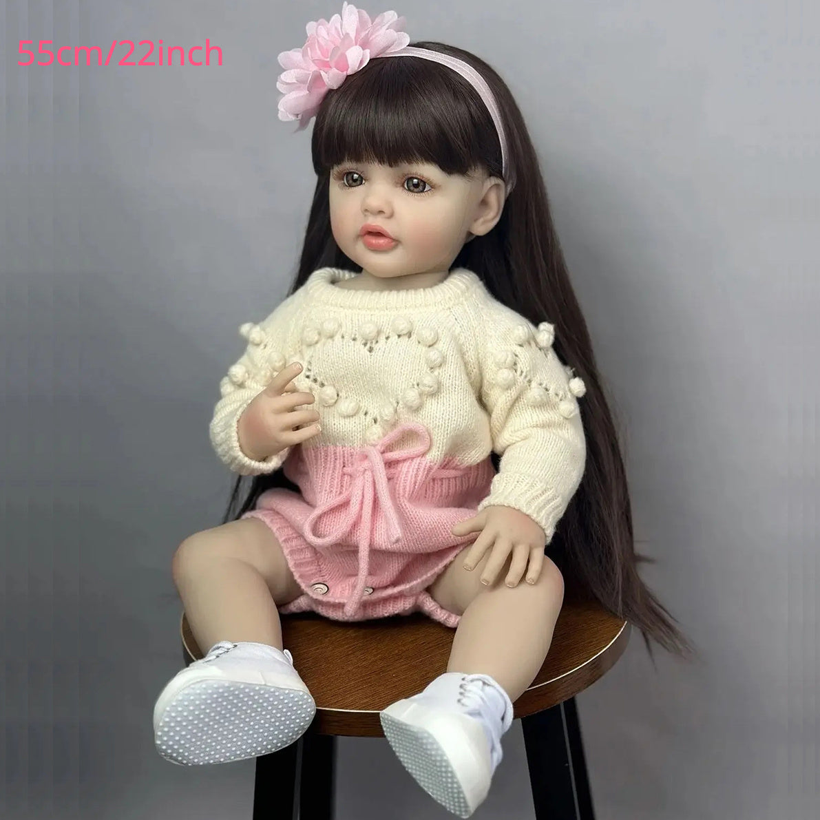 Lifelike Reborn Baby Girl Doll, Full-Body Soft Vinyl Realistic Newborn Doll, 22" (55cm) with Lifelike Weight (1.45kg), Beige/Pink Light Beige, Wig & Clothes, Pretend Play Toy for Birthday/Christmas Gift