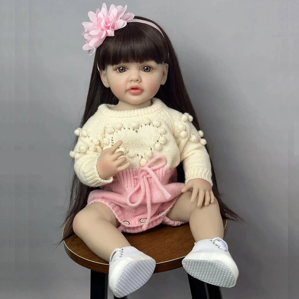 Lifelike Reborn Baby Girl Doll, Full-Body Soft Vinyl Realistic Newborn Doll, 22" (55cm) with Lifelike Weight (1.45kg), Beige/Pink Light Beige, Wig & Clothes, Pretend Play Toy for Birthday/Christmas Gift