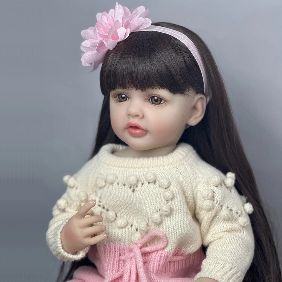 Lifelike Reborn Baby Girl Doll, Full-Body Soft Vinyl Realistic Newborn Doll, 22" (55cm) with Lifelike Weight (1.45kg), Beige/Pink Light Beige, Wig & Clothes, Pretend Play Toy for Birthday/Christmas Gift