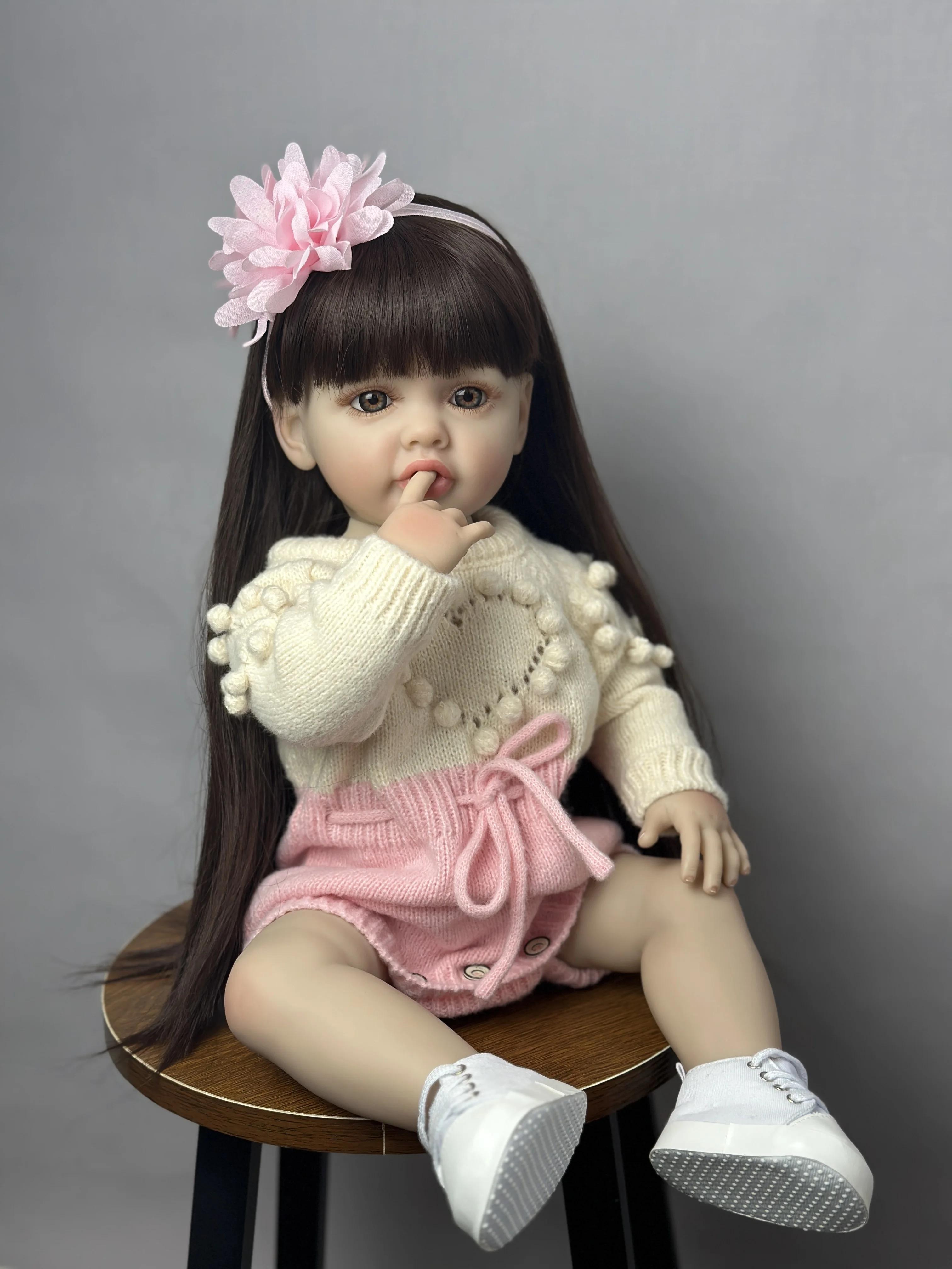 Lifelike Reborn Baby Girl Doll, Full-Body Soft Vinyl Realistic Newborn Doll, 22" (55cm) with Lifelike Weight (1.45kg), Beige/Pink Light Beige, Wig & Clothes, Pretend Play Toy for Birthday/Christmas Gift