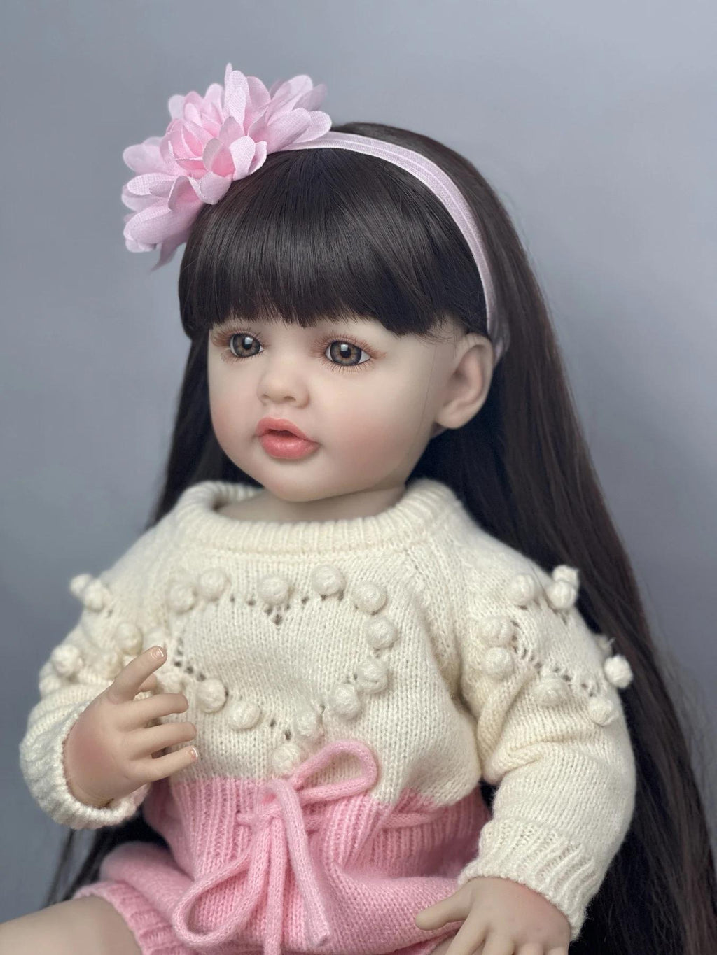 Lifelike Reborn Baby Girl Doll, Full-Body Soft Vinyl Realistic Newborn Doll, 22" (55cm) with Lifelike Weight (1.45kg), Beige/Pink Light Beige, Wig & Clothes, Pretend Play Toy for Birthday/Christmas Gift