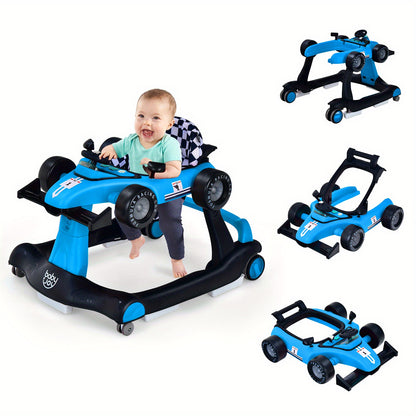 4-In-1 Baby Walker Foldable Activity Push Walker Adjustable Height Blue