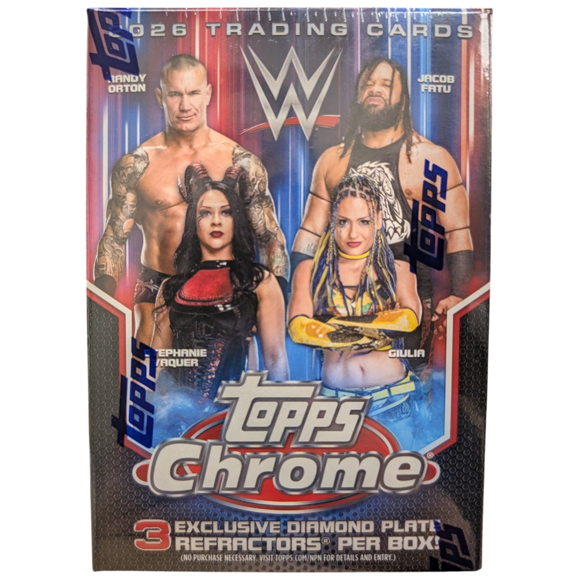 2026 Topps Chrome WWE Blaster Box – 28 Cards – Diamond Plate Parallels & Inserts